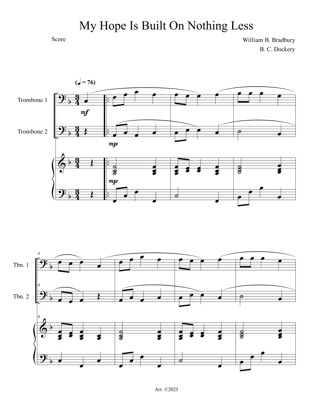 My Hope is Built on Nothing Less (Trombone Duet with Piano Accompaniment) (arr. B. C. Dockery)