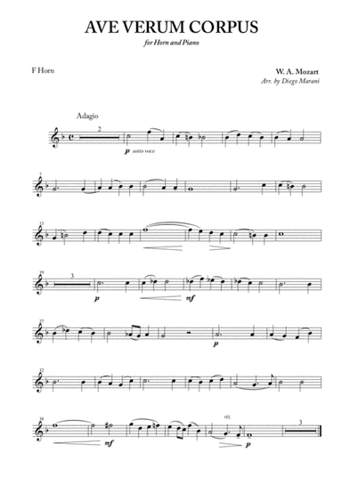 Ave Verum Corpus for Horn and Piano (arr. Diego Marani)