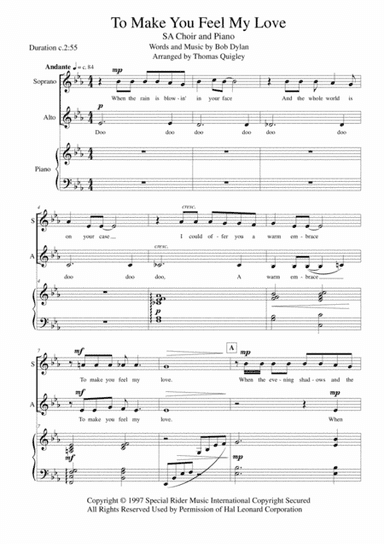 To Make You Feel My Love (arr. Thomas Quigley)