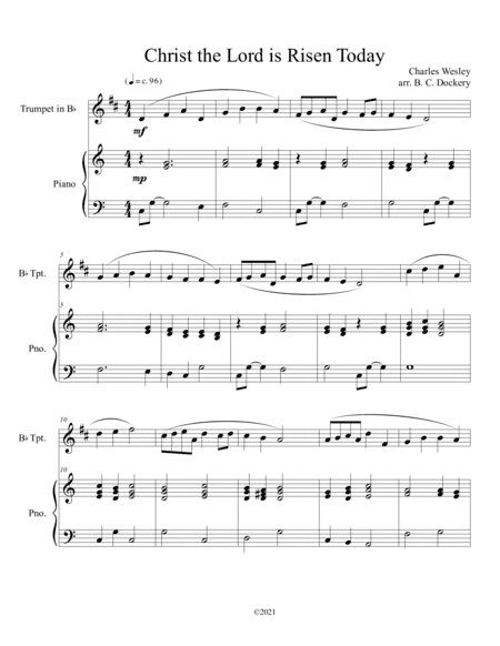 Christ the Lord is Risen Today (trumpet solo) with optional piano accompaniment (arr. B. C. Dockery)