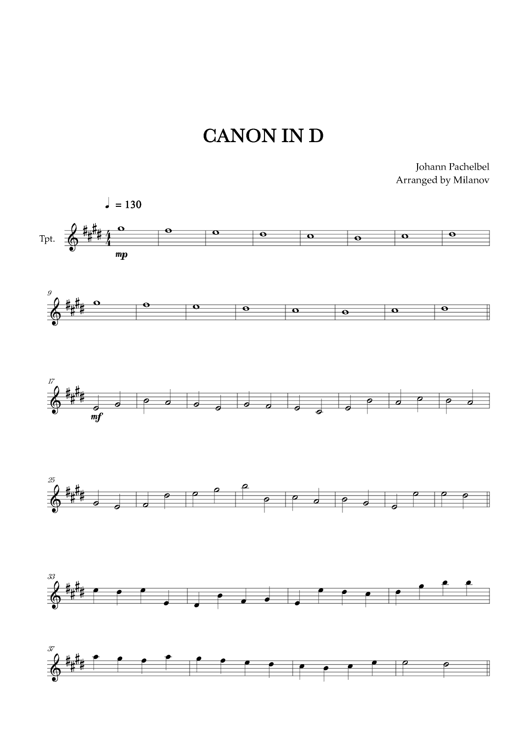 Canon in D | Pachelbel |  Trumpet in Bb (arr. Milanov)