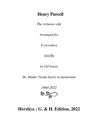 The virtuous wife (suite) (arrangement for 4 recorders (SATB) (arr. Gil Garty)