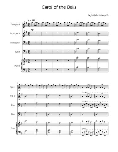 Carol of the Bells - Brass Quartet w/ Piano (arr. Ygor Nunes)