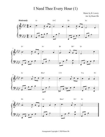 [I Need Thee Every Hour] Favorite hymns arrangements with 3 levels of difficulties for beginner and (arr. Rumi Oh)