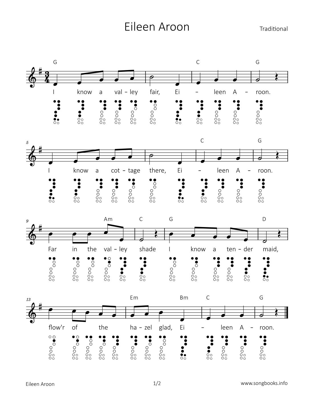 Eileen Aroon (arr. songbooks.info)