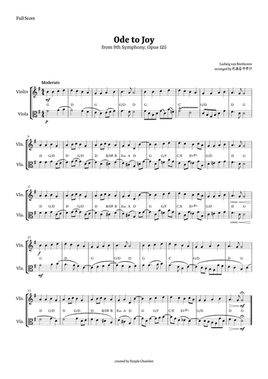 Ode to Joy for Violin and Viola by Beethoven Opus 125 (arr. れある やすけ)