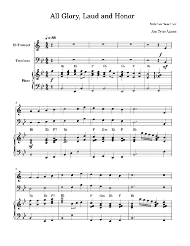All Glory, Laud and Honor (Trumpet and Trombone Duet with Piano) (arr. Tyler Adams)
