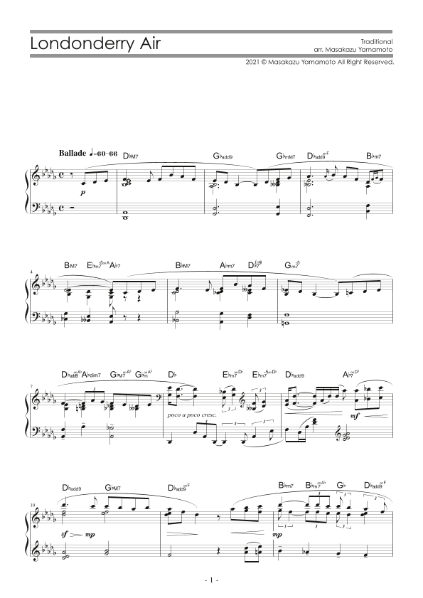 Londonderry Air (Danny Boy) [Piano solo / advanced] (arr. Masakazu YAMAMOTO)