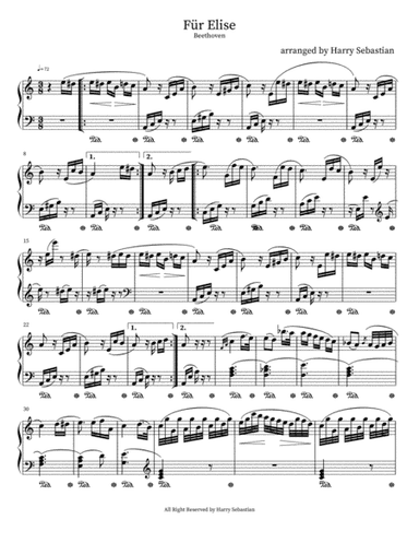 Fur Elise- Easy Piano( Beethoven) (arr. Harry Sebastian)