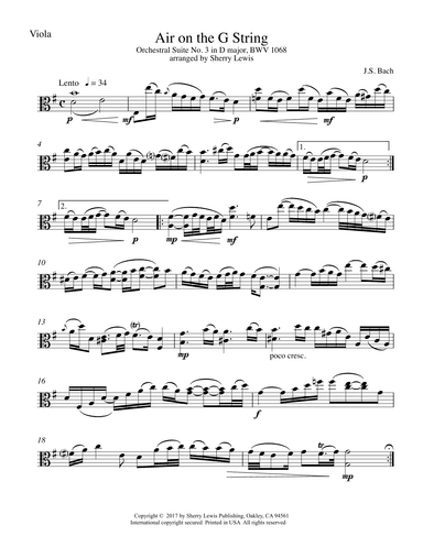 Air on the G String for Viola Solo, J.S. Bach (arr. Sherry Lewis)