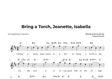 Bring a Torch, Jeanette, Isabella (Key of D Major) (arr. R. Salvario)
