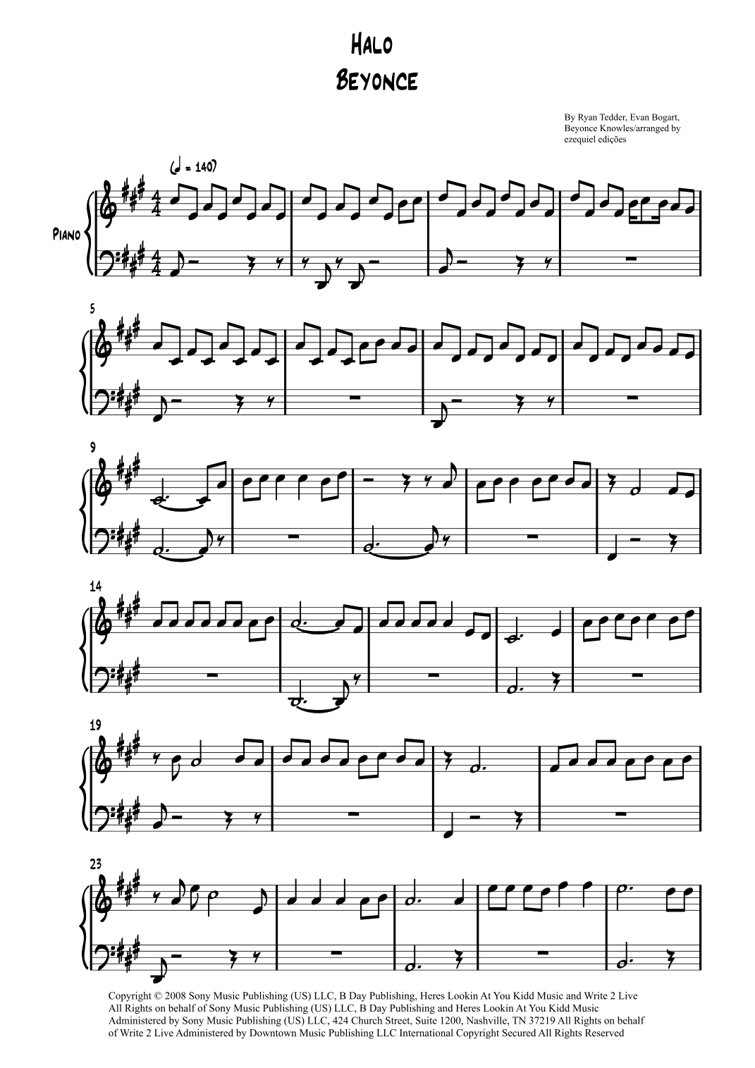 Halo (arr. BY EZEQUIEL EDIÇÕES)