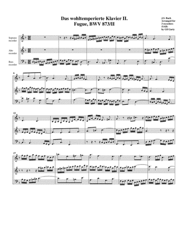 Fugue from Das wohltemperierte Klavier II, BWV 873/II (arrangement for 3 recorders) (arr. Gil Garty)