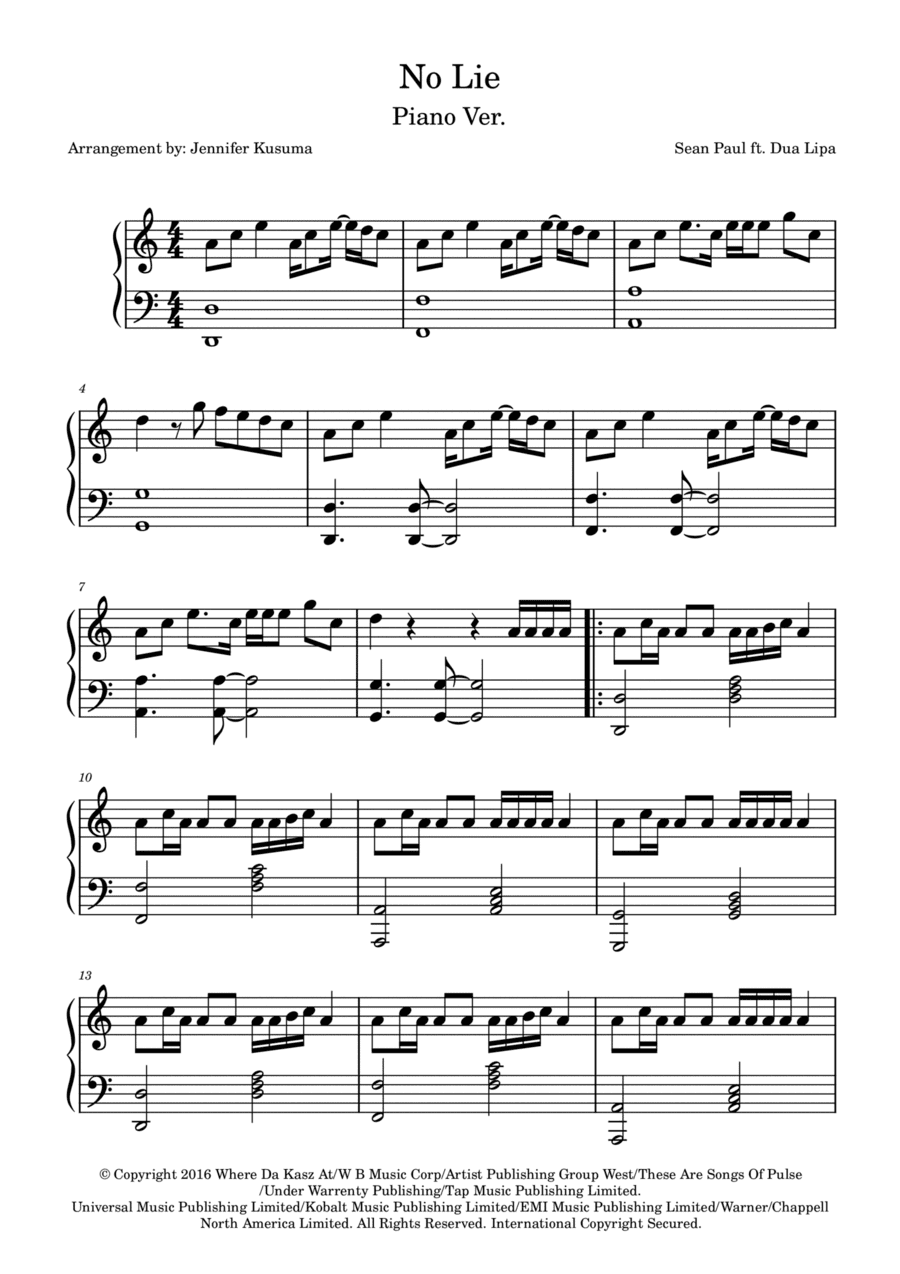 No Lie (arr. Jennifer Kusuma)