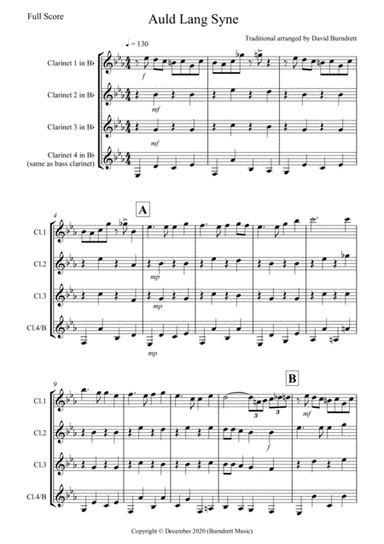 Auld Lang Syne (Jazzy Style!) for Clarinet Quartet (arr. David Burndrett)