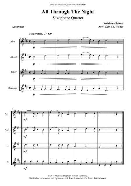 All Through The Night (arr. Gert Th. Walter)