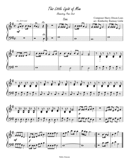 This Little Light of Mine Elementary Piano Duet (arr. Kimberley Little)