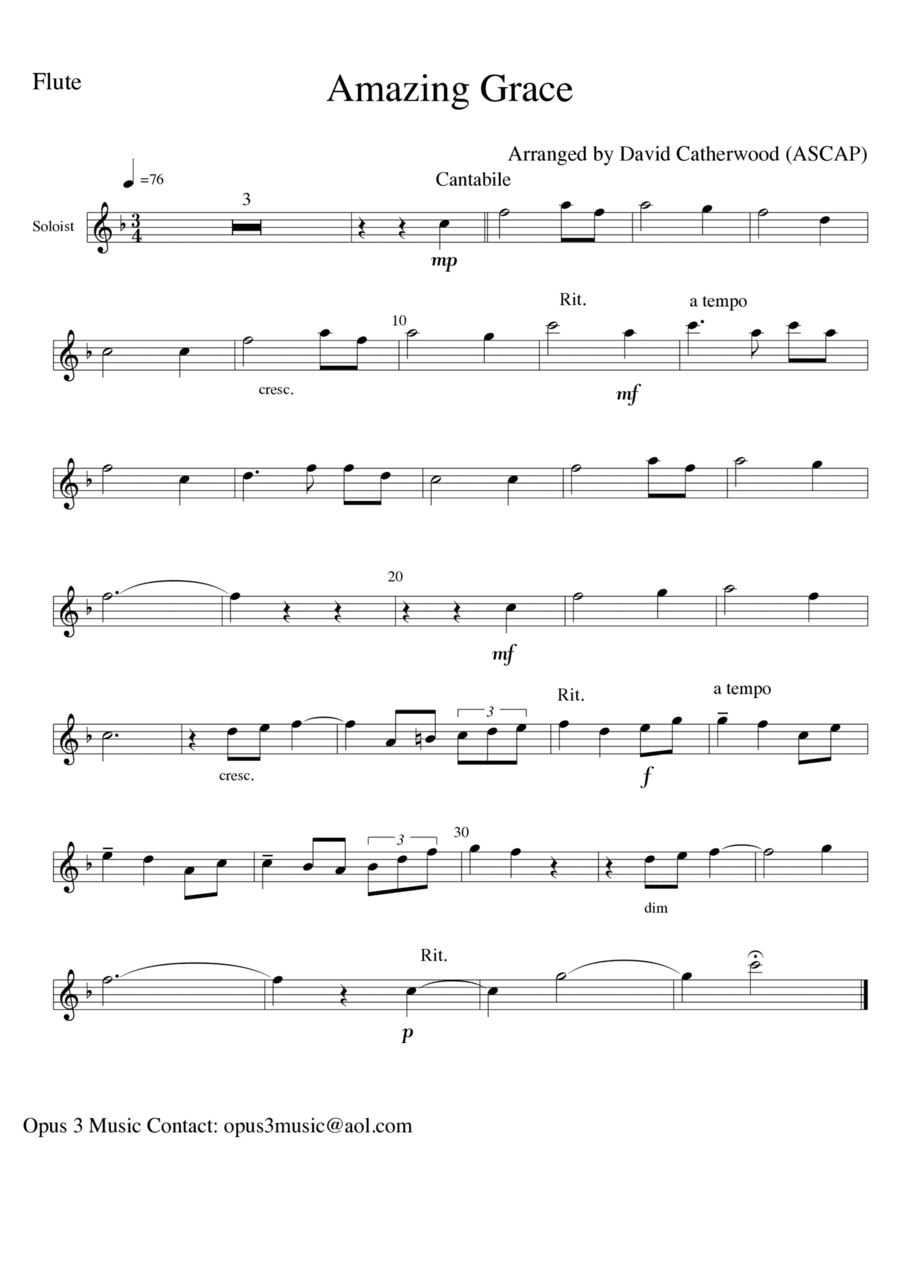 Amazing Grace - arranged for Flute with piano accompaniment by David Catherwood (arr. David Catherwood)