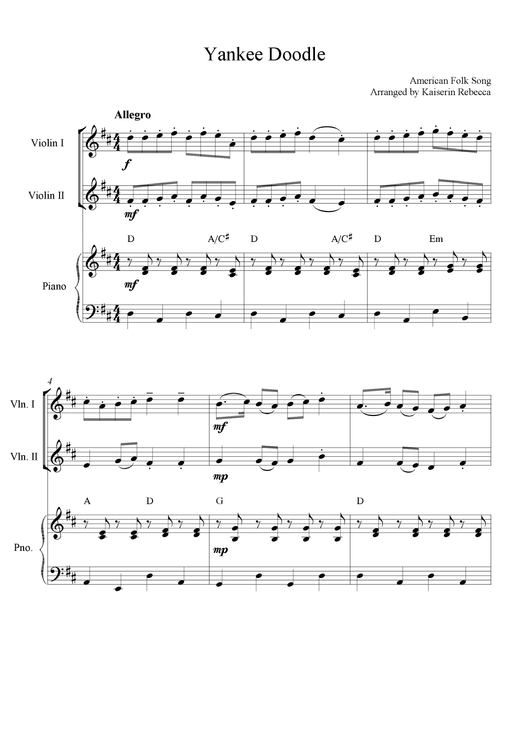 Yankee Doodle (arr. Kaiserin Rebecca)