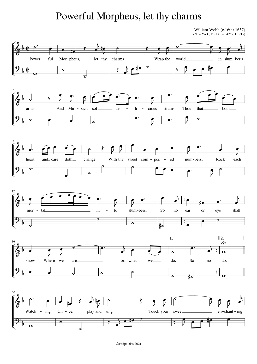 Powerful Morpheus let thy charms (arr. Early Music Scores)