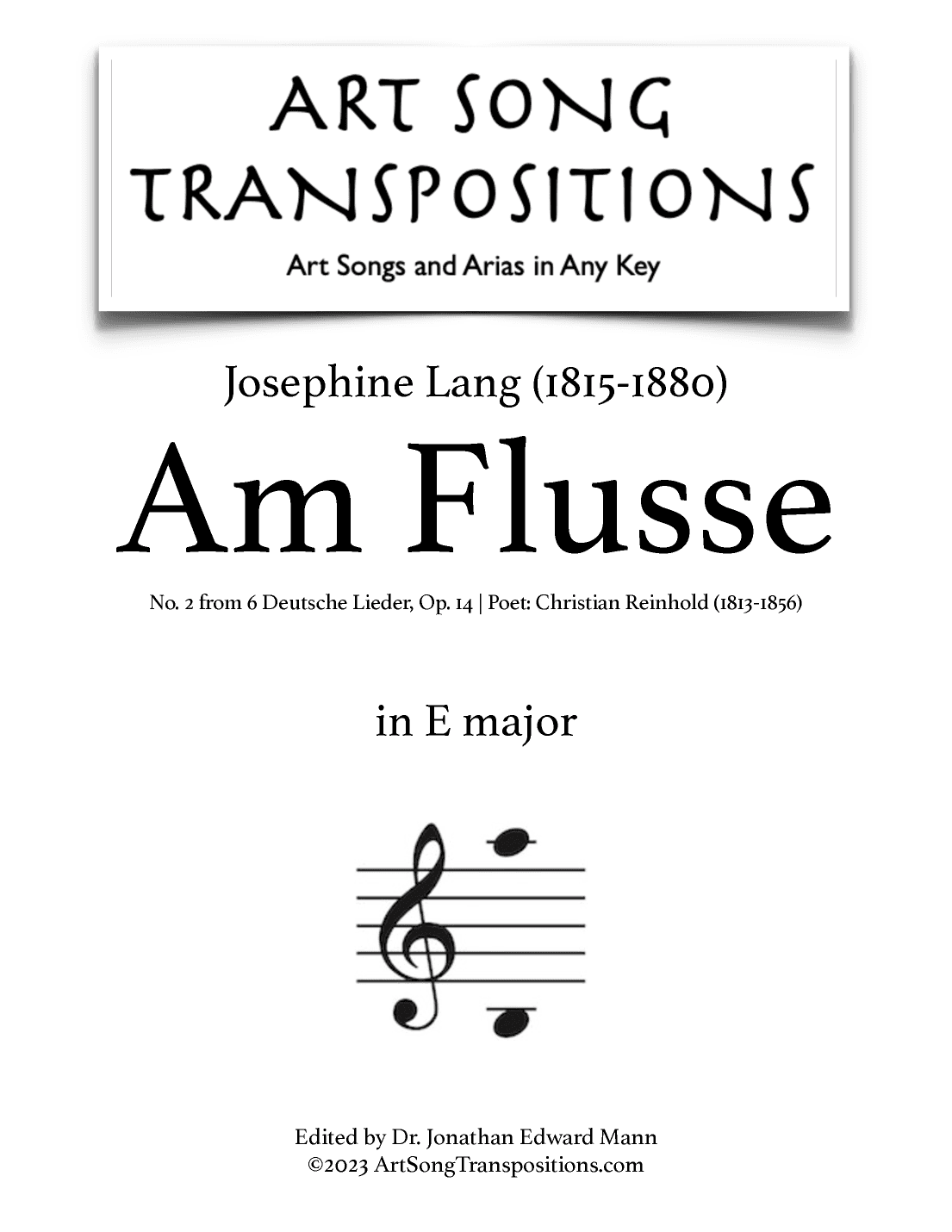 LANG: Am Flusse, Op. 14 no. 2 (transposed to E major) (arr. ArtSongTranspositions.com)