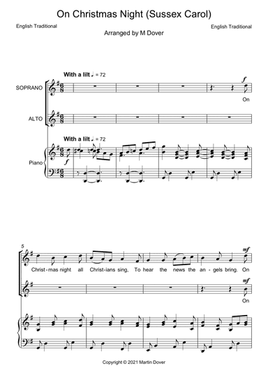 Sussex Carol ( On Christmas Night all Christians Sing ) - Two part Choir - SA - Upper Voices (arr. Martin Dover)