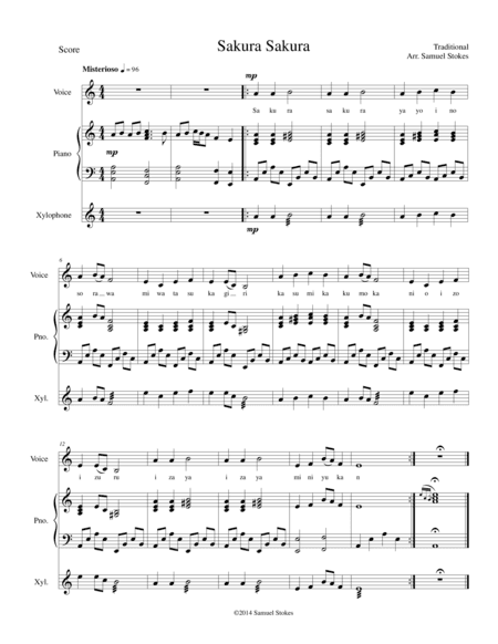 Sakura Sakura - for voice, piano, xylophone (arr. Samuel Stokes)