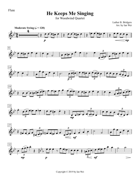 He Keeps Me Singing for Woodwind Quartet (arr. Ian Wei)