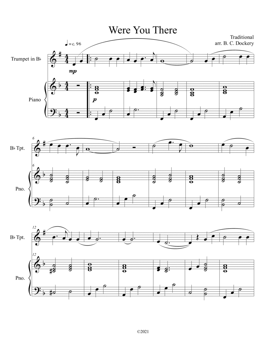 Were You There (trumpet solo) with optional piano accompaniment (arr. B. C. Dockery)