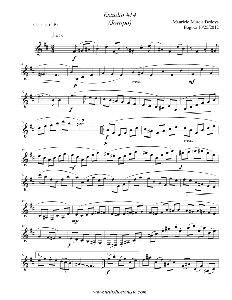 Etude #14 (Joropo), for Solo Clarinet