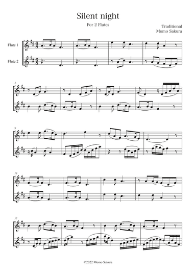 Silent Night for 2 Flutes / Flute duet (arr. Momo Sakura)