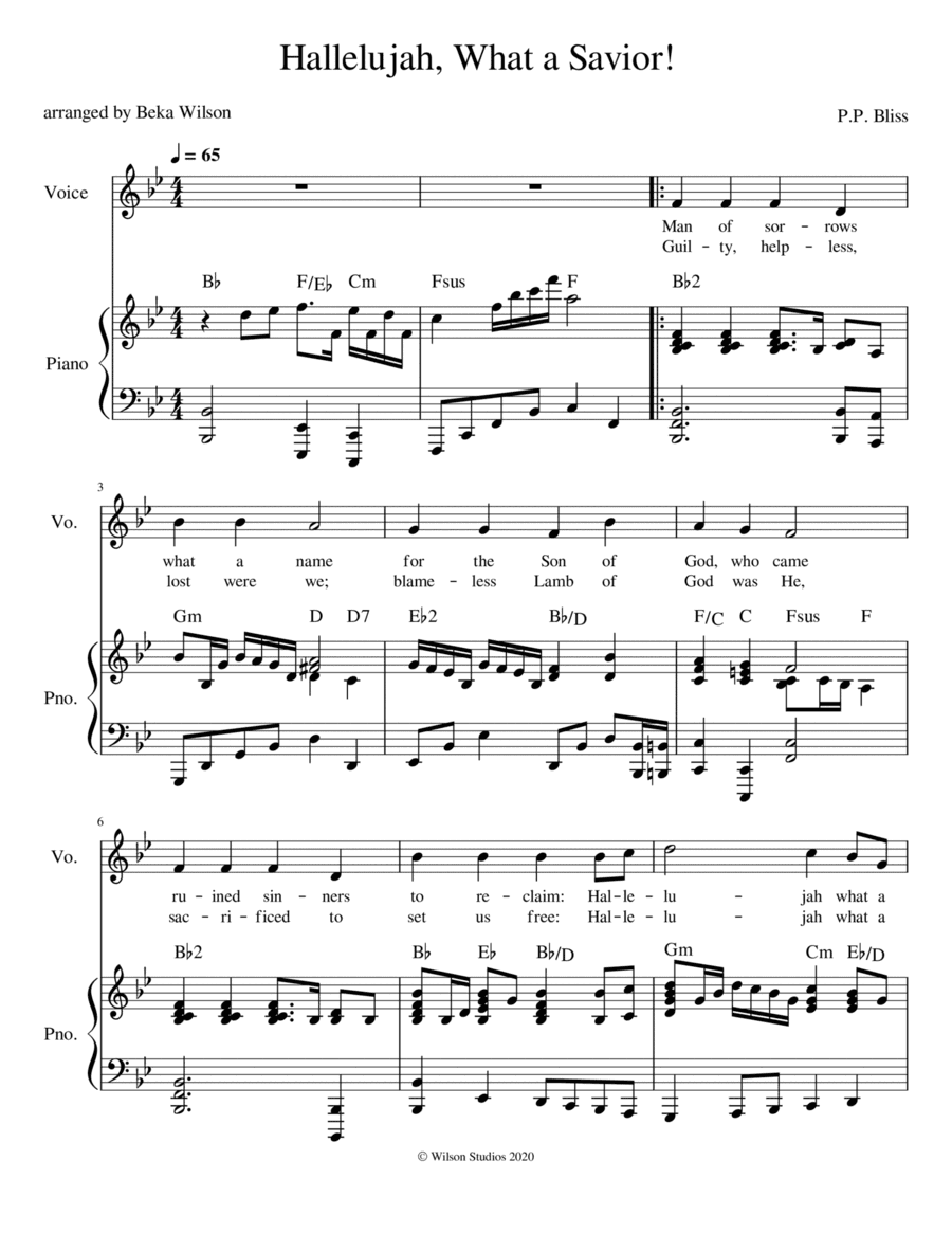 Hallelujah, What A Savior (Man of Sorrows)--vocal solo (arr. Beka Wilson)