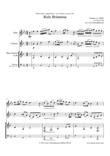 Rule Britannia - Flute, Clarinet and Bassoon or Bass Clarinet (arr. Anne L Christopherson GRSM ARCM)