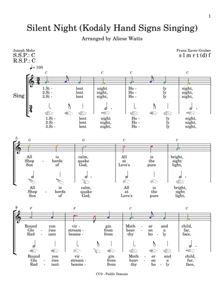 Silent Night (Kodály Hand Signs Singing) (arr. Aliese Watts)