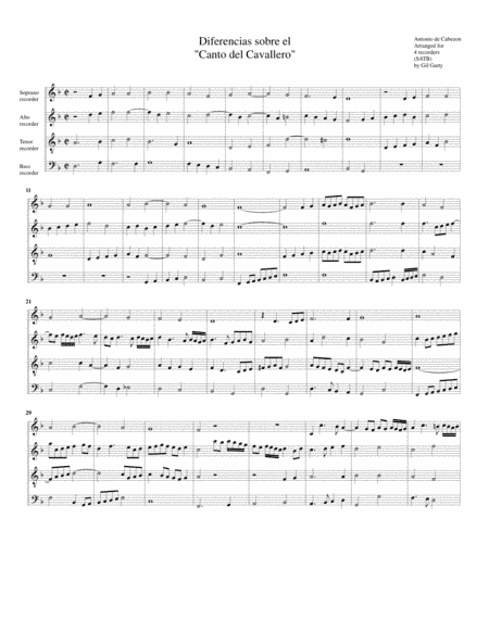Differencias sobre el "Canto del cavallero" (arrangement for 4 recorders) (arr. Gil Garty)