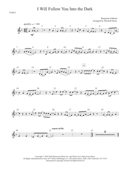 I Will Follow You Into The Dark (arr. Mitchell Drury)