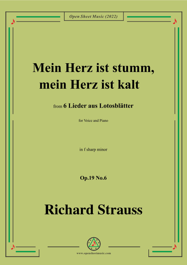Richard Strauss-Mein Herz ist stumm,mein Herz ist kalt,in f sharp minor (arr. OSM Press)