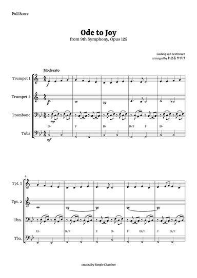 Ode to Joy for Brass Quartet by Beethoven Opus 125 (arr. れある やすけ)