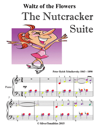 Waltz of the Flowers Nutcracker Suite Easy Elementary Piano Sheet Music with Colored Notes (arr. SilverTonalities)