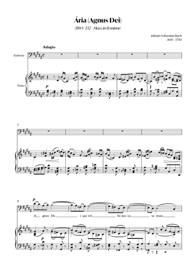 Aria (Agnus dei) from the Mass in B Minor (BACH) - Baritone G#m (arr. André Alberto Santos)