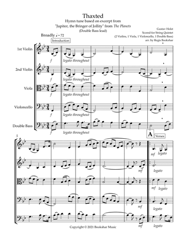 Thaxted (hymn tune based on excerpt from "Jupiter" from The Planets) (Bb) (String Quintet - 2 Violin (arr. Regis Bookshar)