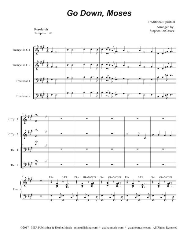 Go Down, Moses (for Brass Quartet and Piano - Alternate Version) (arr. Stephen DeCesare)