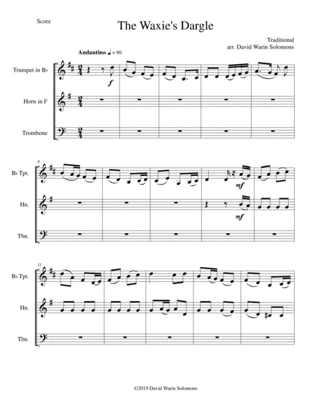 15 easy trios for brass trio (trumpet, horn, trombone) (arr. David Warin Solomons)