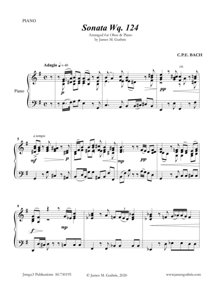 CPE BACH: Sonata in E Minor WQ124 for Oboe & Piano (arr. James Guthrie, ASCAP)
