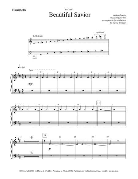Beautiful Savior - handbells (to accompany orchestra arrangement) (arr. David Winkler)