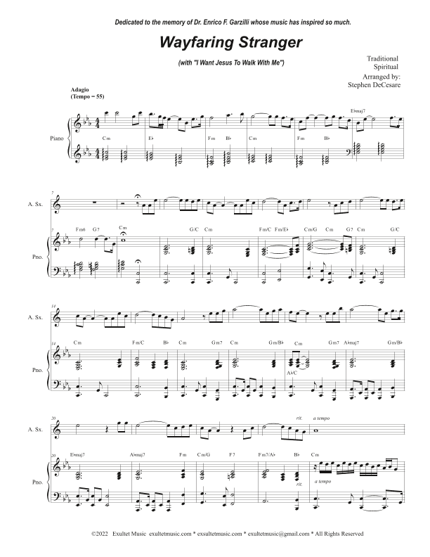 Wayfaring Stranger (with "I Want Jesus To Walk With Me") (Alto Saxophone and Piano) (arr. Stephen DeCesare)