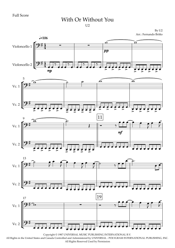 With Or Without You (arr. Fabio Britto)