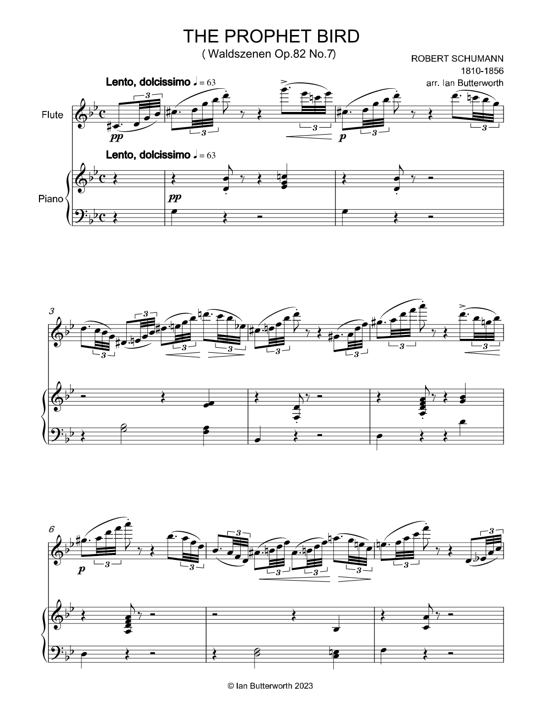 SCHUMANN The Prophet Bird for flute & piano (arr. Ian Butterworth)