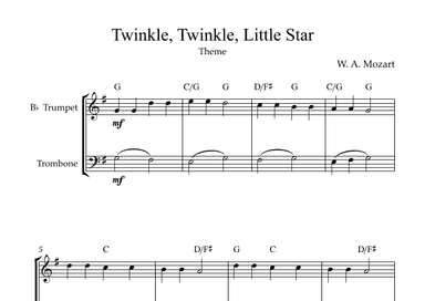 Twinkle, Twinkle, Little Star | For Bb Trumpet and Trombone (Without Transposition) (arr. Karen Gueiros)