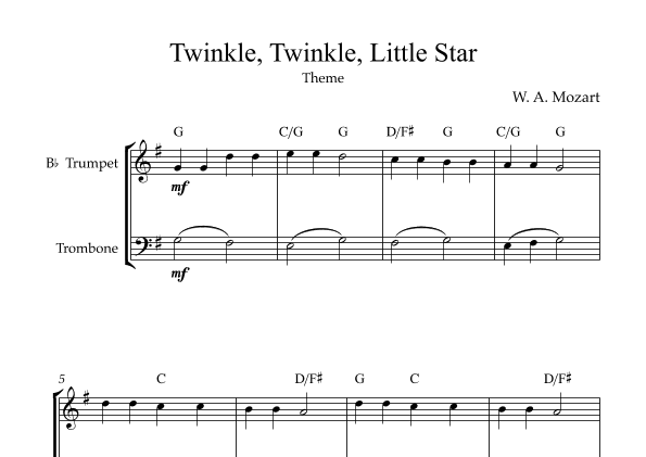 Twinkle, Twinkle, Little Star | For Bb Trumpet and Trombone (Without Transposition) (arr. Karen Gueiros)